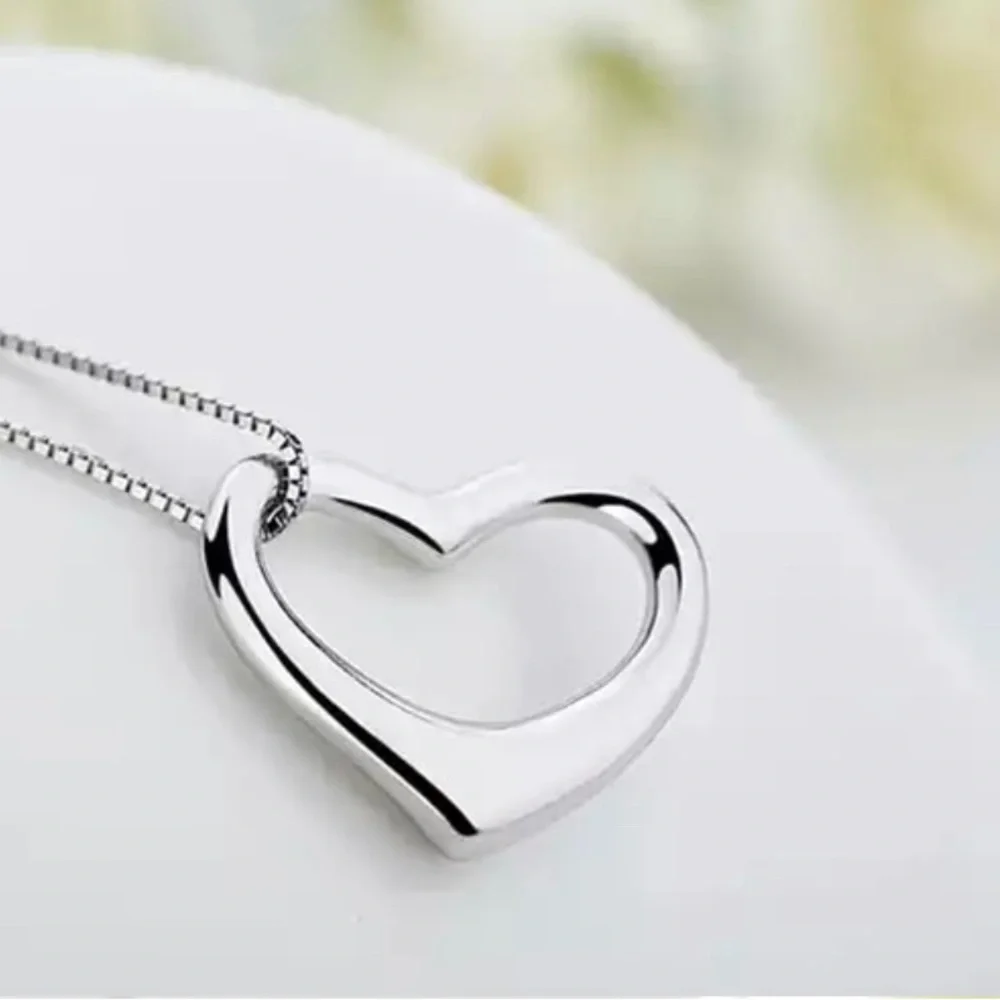 Open Heart Sterling Silver Chain Necklace - Picture 7 of 10